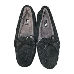 UGG Dakota Black Twinkle Slipper Womens 9 Suede Sparkle Sheepskin Moccasins